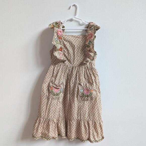 Mini Boden Other - Mini Boden Embroidered Pinafore Dress Girls Sz 11-12y Floral Vanilla Pod